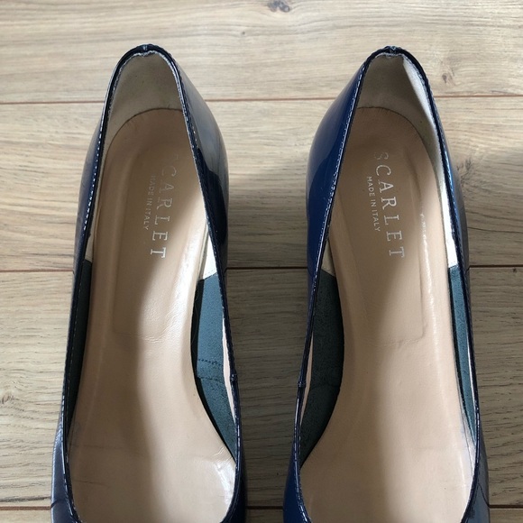 Women’s Scarlet Dark Blue Square toe Leather High Heel Pumps Shoes size 38.5 - Picture 5 of 13